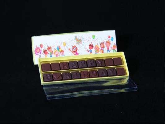 Happy Birthday Choco SMS – 2 Line Chocolate Message Box with inner tray & lid (Pack of 5)