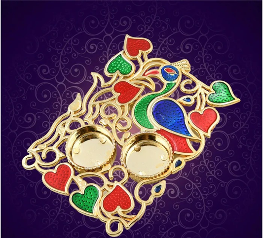 Peacock Design Kumkum Roli Medium Rectangle Plate for Festive & Gifting Purpose