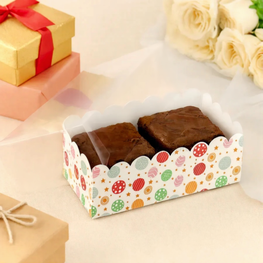 Printed 2 Brownie Box With Transparent Lid (Mixed Design) Pack of 10