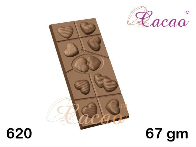 Mould 620 BITE BAR HEARTS | Heart Design Valentine Special Bar Chocolate Mould