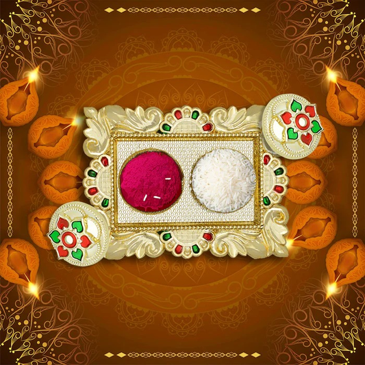 Kumkum Roli Medium Rectangle Plate for Festive & Gifting Purpose