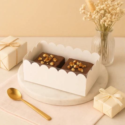 2 Brownie Box With Transparent Lid (White Colour) Pack of 10 (6*3*2 inches)
