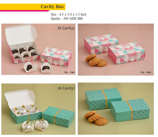 6 Cavity Multi Purpose Gift Hamper box (2 Mix designs) Pack of 10