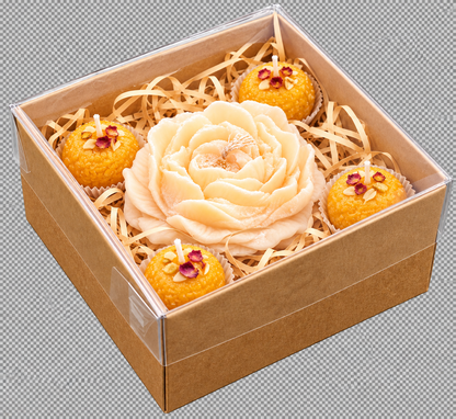 Peony Candle Box - Size - 4*4*1.5 inches (Pack of 10) | Urli or Wooden Candle Box