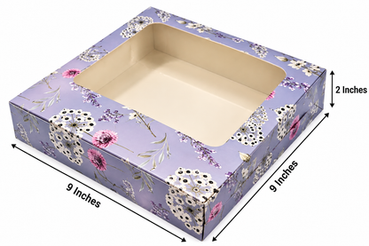 9pc Brownie Window Box I Grey Floral Print I 9x9x2 Inches