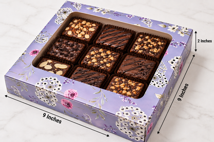 9pc Brownie Window Box I Grey Floral Print I 9x9x2 Inches