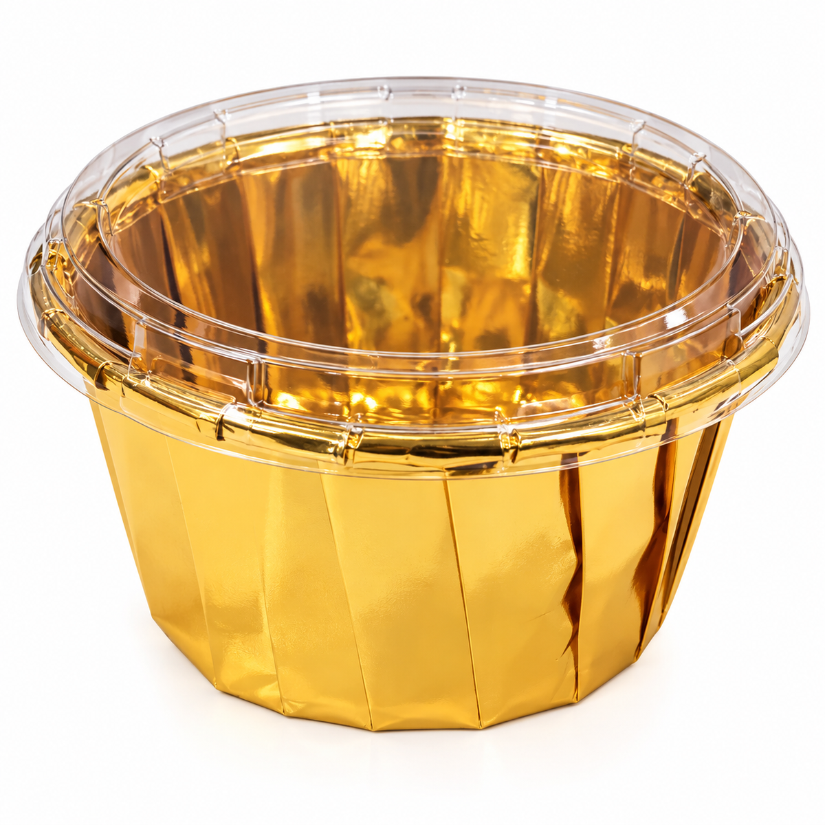 Premium Round Golden Paper Baking Cups with Lid | Pack of 50 Round Shapes Golden Baking Cups with Lid