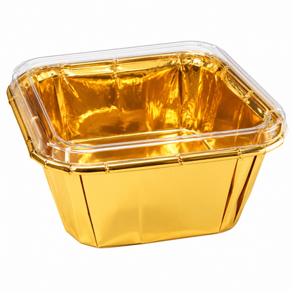 Premium Square Golden Paper Baking Cups with Lid | Pack of 50 Sqaure Shapes Golden Baking Cups with Lid