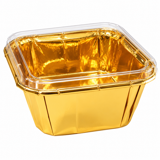 Premium Square Golden Paper Baking Cups with Lid | Pack of 50 Sqaure Shapes Golden Baking Cups with Lid