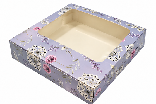 9pc Brownie Window Box I Grey Floral Print I 9x9x2 Inches
