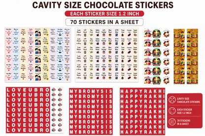 Combo of 6 different cavity size Raksha Bandhan Stickers (70 stickers per sheet, Total - 420 stickers)