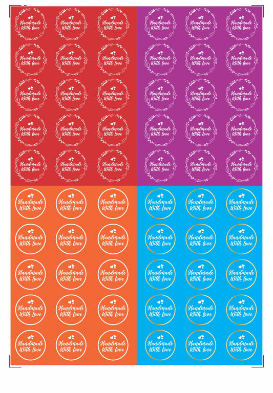 Handmade with Love 1.5 inch 60 Stickers comes with 4 different colours in a Sheet