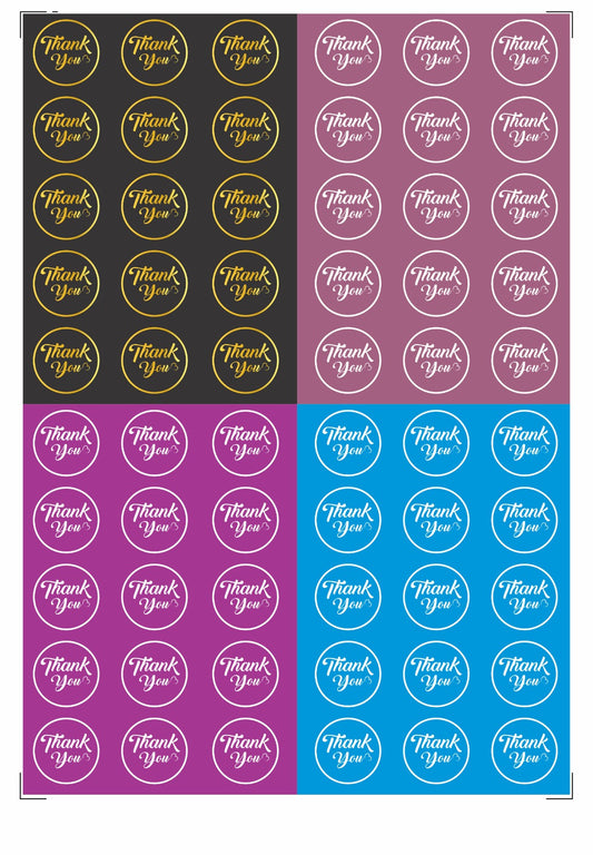 Thank You Stickers 1.5 inch 60 Stickers comes with 4 different colours in a Sheet
