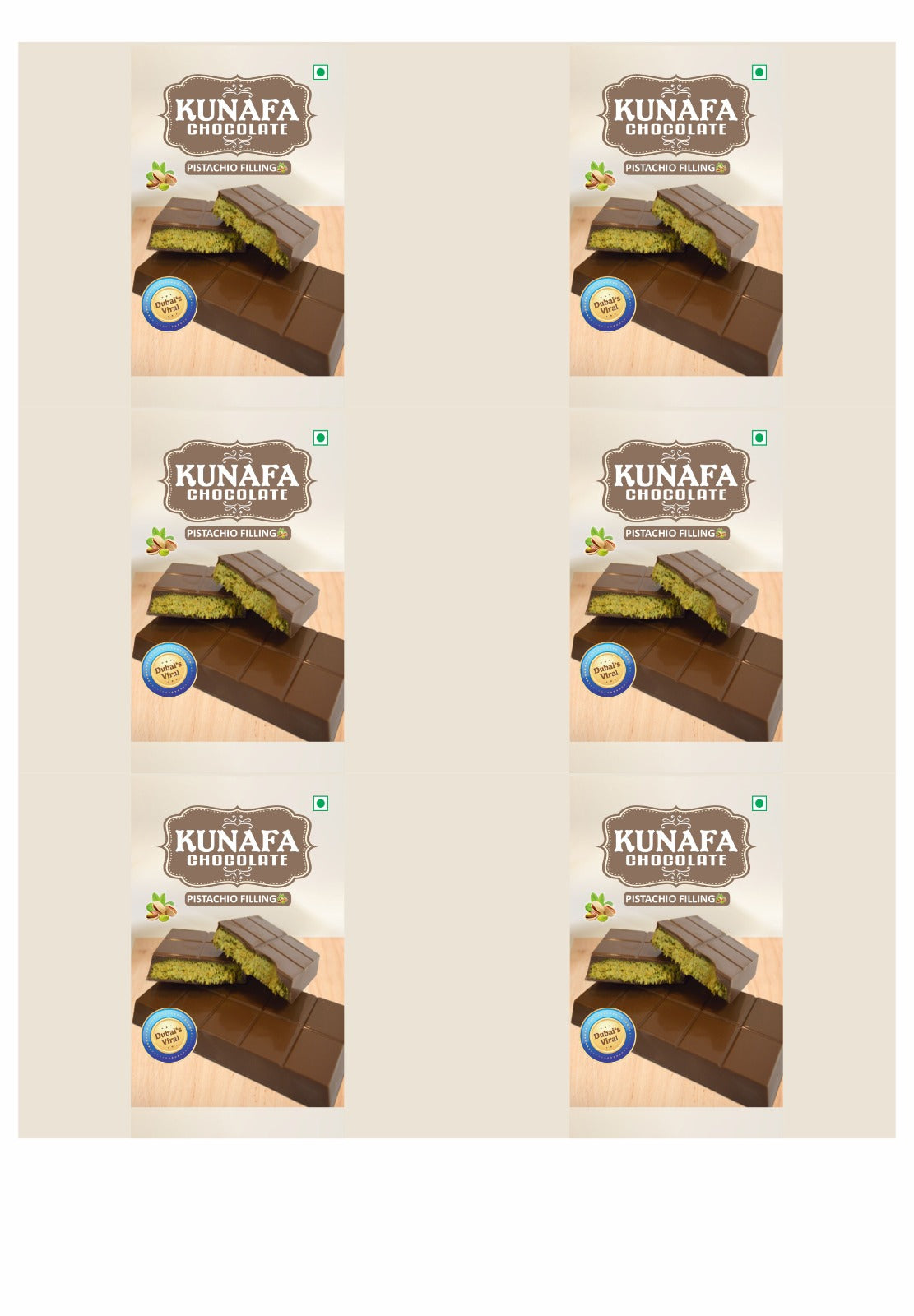 Kunafa Bar Sticker for 50-70 gm Chocolates (1 sheet of 6 Stickers)
