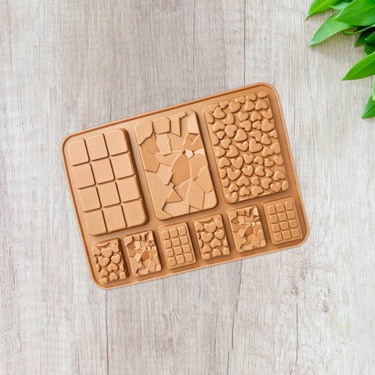 Assorted Chocolate Bar Mould Silicone Chocolate Bar Moulds Multiple Shapes Mini Heart Cracks Small Cadbury Mold for Cake Decorating Candy Jelly Chocolate Waffle Size
