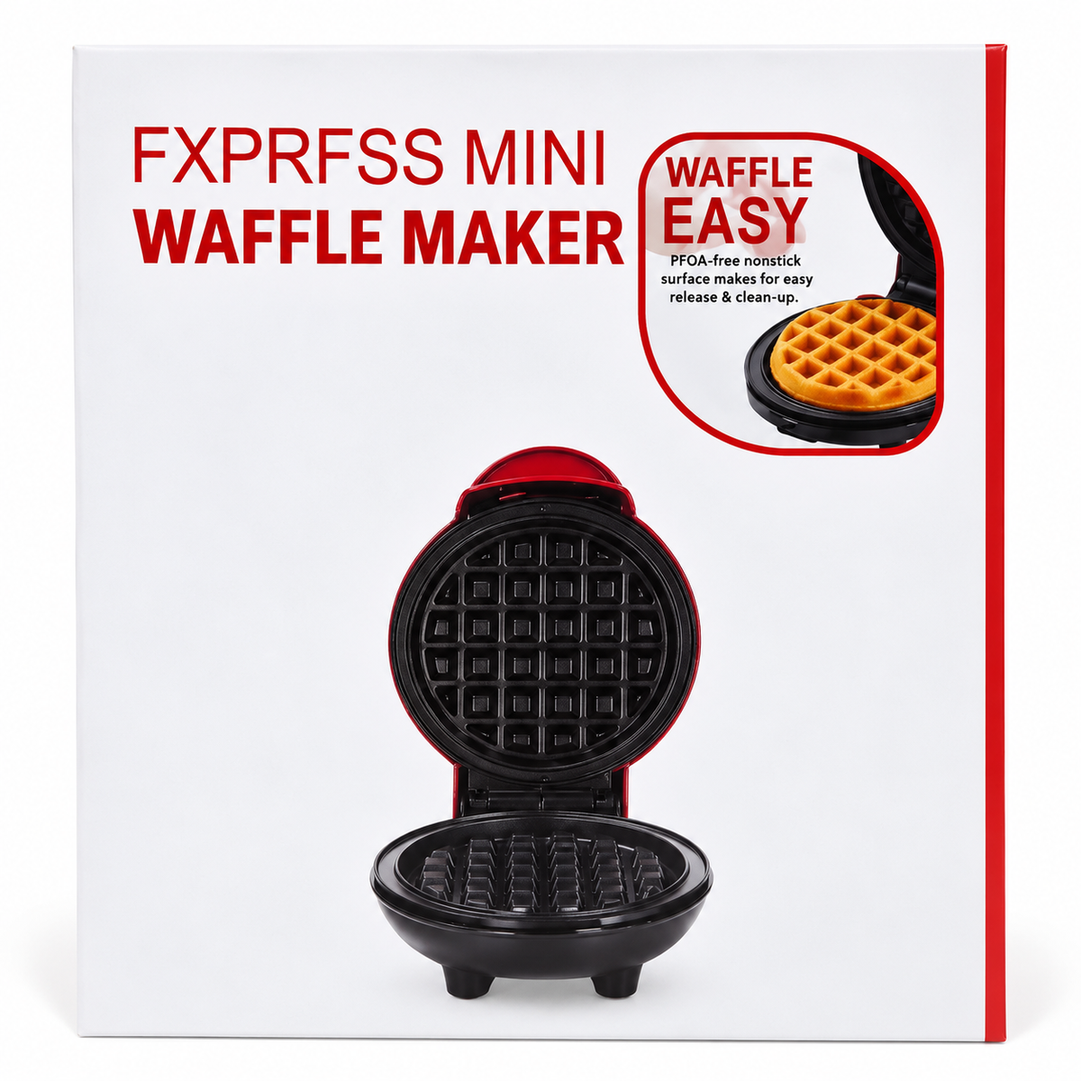 Mini Electric Waffle Maker 5 Inch – Non-Stick Compact Breakfast Maker Red