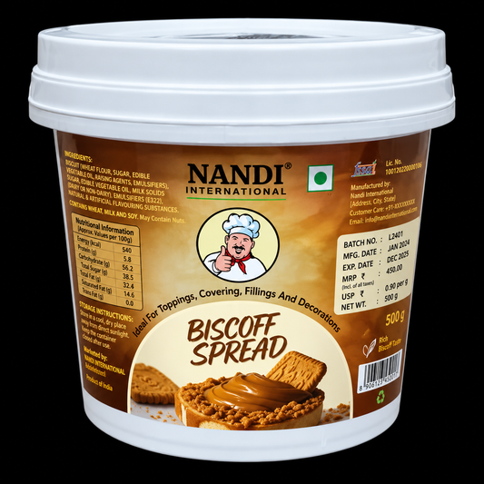 Nandi Biscoff Spread 1 Kg | Creamy Dessert Topping & Filling | Blue Cookie Flavoured Spread for Cakes, Cupcakes, Pastries, Waffles & Desserts
