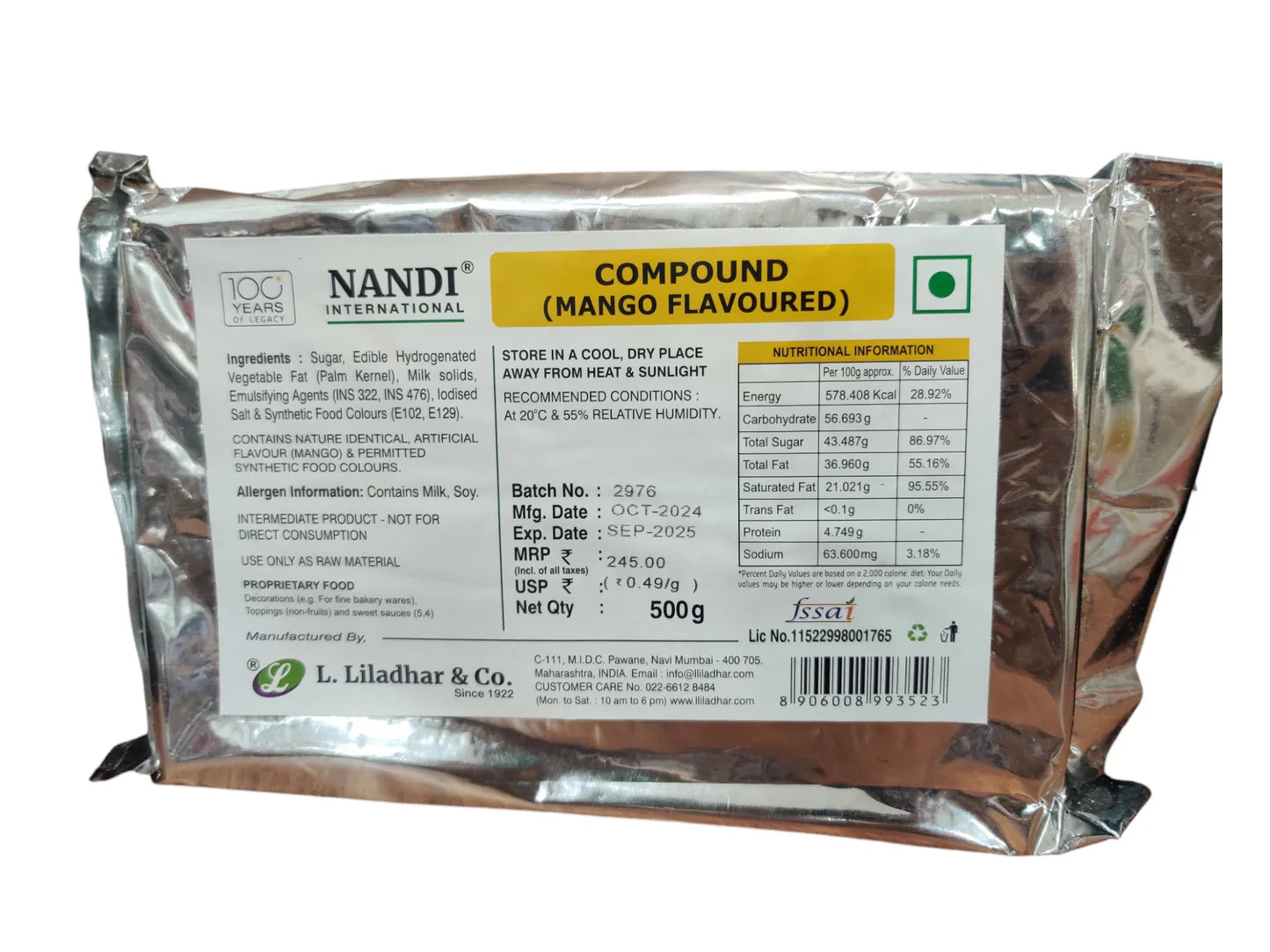 Mango Flavoured Chocolate Compound | Nandi – 500gms | Perfect for Chocolates, Cakes & Desserts