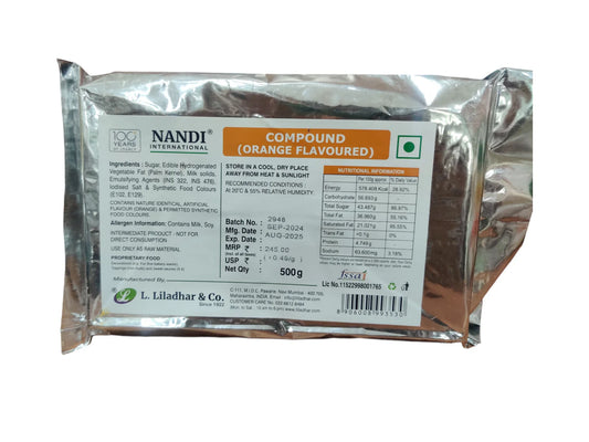 Orange Flavoured Chocolate Compound | Nandi – 500gms | Perfect for Chocolates, Cakes & Desserts
