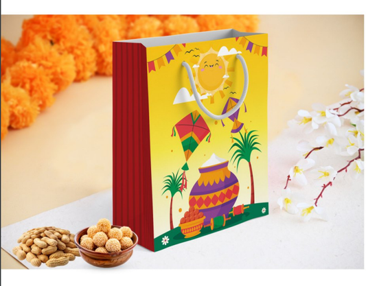 Gift Hamper Paper Bag for Pongal, Makar Sankranti, Lohri & Uttarayan festival (Set of 5)