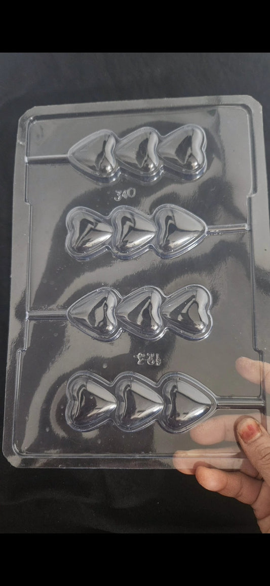Triple Heart Plastic Lollipop Chocolate Mould - 340 | PVC Lollipop Chocolate Mould