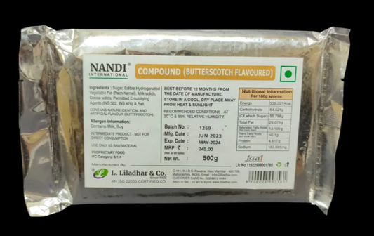 Butterscotch Flavoured Chocolate Compound | Nandi – 500gms | Perfect for Chocolates, Cakes & Desserts