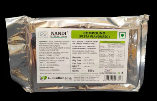 Pista Flavoured Compound | Nandi – 500gms | Perfect for Chocolates, Cakes & Desserts