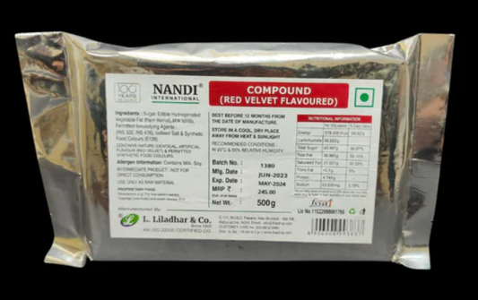 Red Velvet Flavoured Compound | Nandi – 500gms | Perfect for Chocolates, Cakes & Desserts