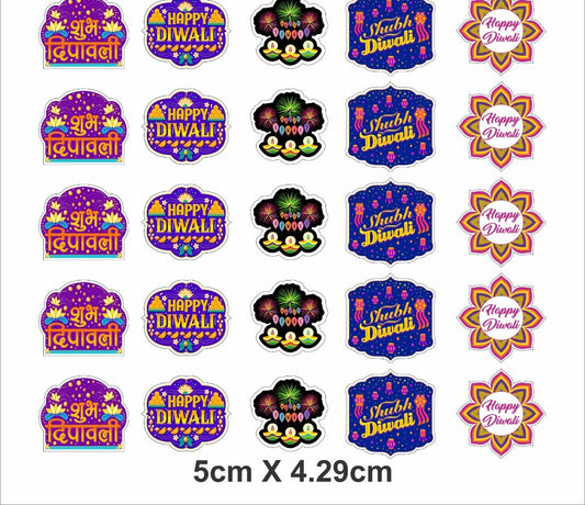 HappY Diwali Tags/ Stickers in 5 different designs in a sheet