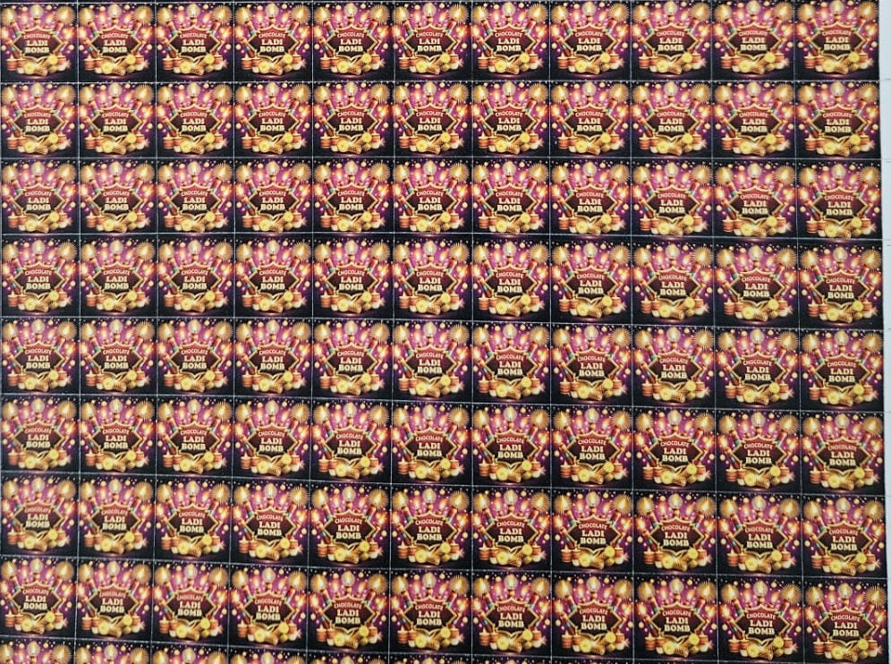 Small Ladi Bomb Sticker for mould no. 067 & 443 (88 stickers in a sheet) Diwali Cracker chocolate Sticker