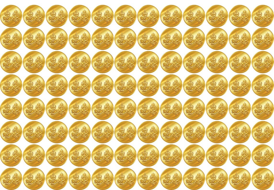 Small Ganesh Laxmi Gold Coin Sticker for Diwali Chocolates (1 Inch Laxmi Ganesh Coin Stickers)