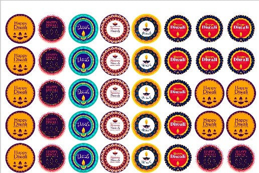 Happy Diwali Round Stickers | 1.5 inch Round cut Happy Diwali Tags