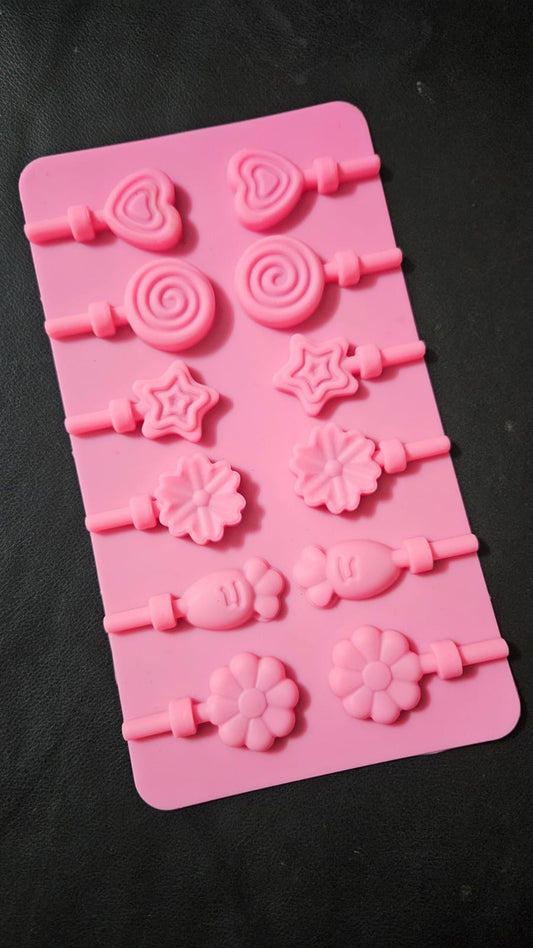 Silicone Lollipop Mold,12 Cavity Heart Star Flower Carrot Round Shape Hard Candy Mold for Chocolate, Homemade Cake Pops Mould for Ice Cream, Chocolate, Ice Candy, Lolipop
