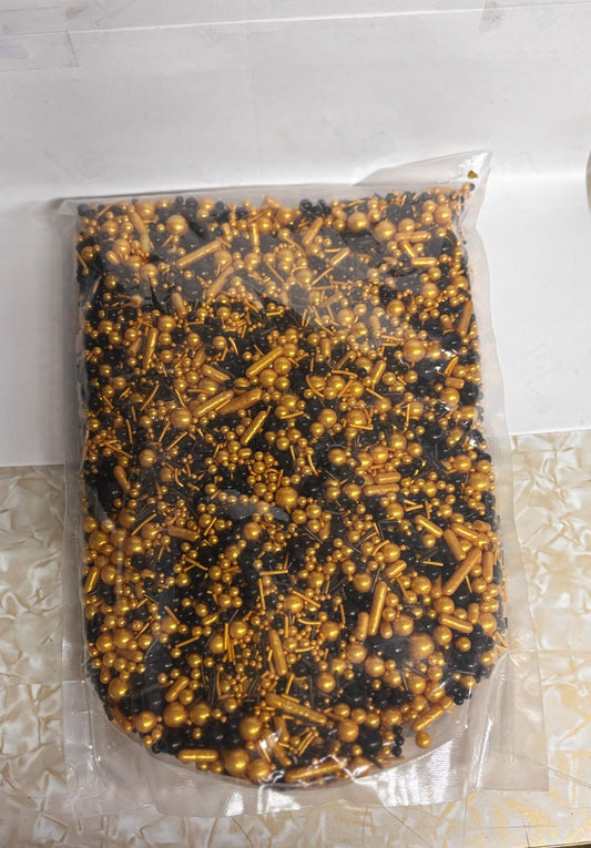 Assorted Sprinklers for cake & chocolates (100gm pack) (Golden & Black Mix)