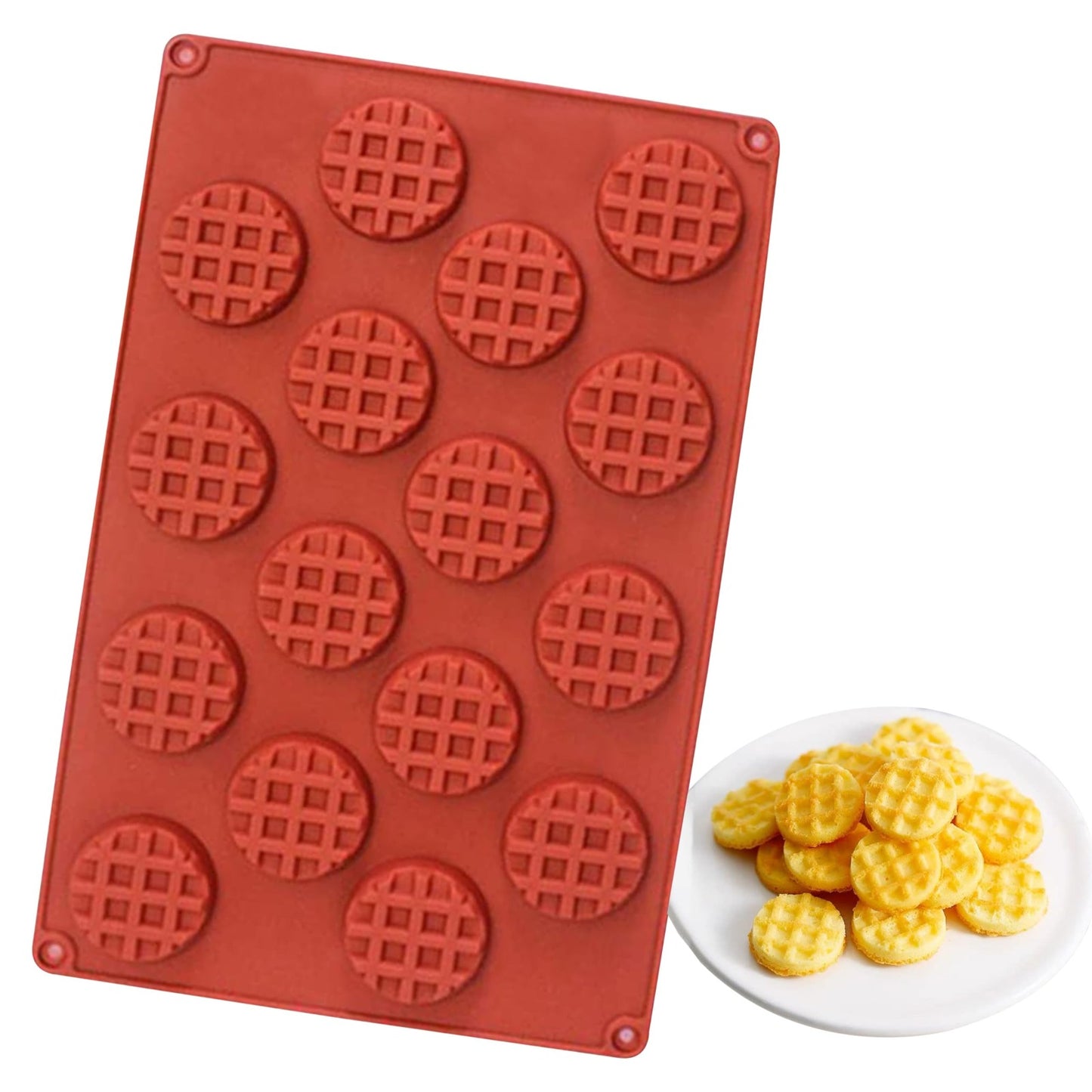 16 Cavity Silicone Mini Round Waffle Mould | Non-Stick Food Grade Silicone Baking Mold for Mini Waffles, Cookies, Chocolates, Candy & Desserts