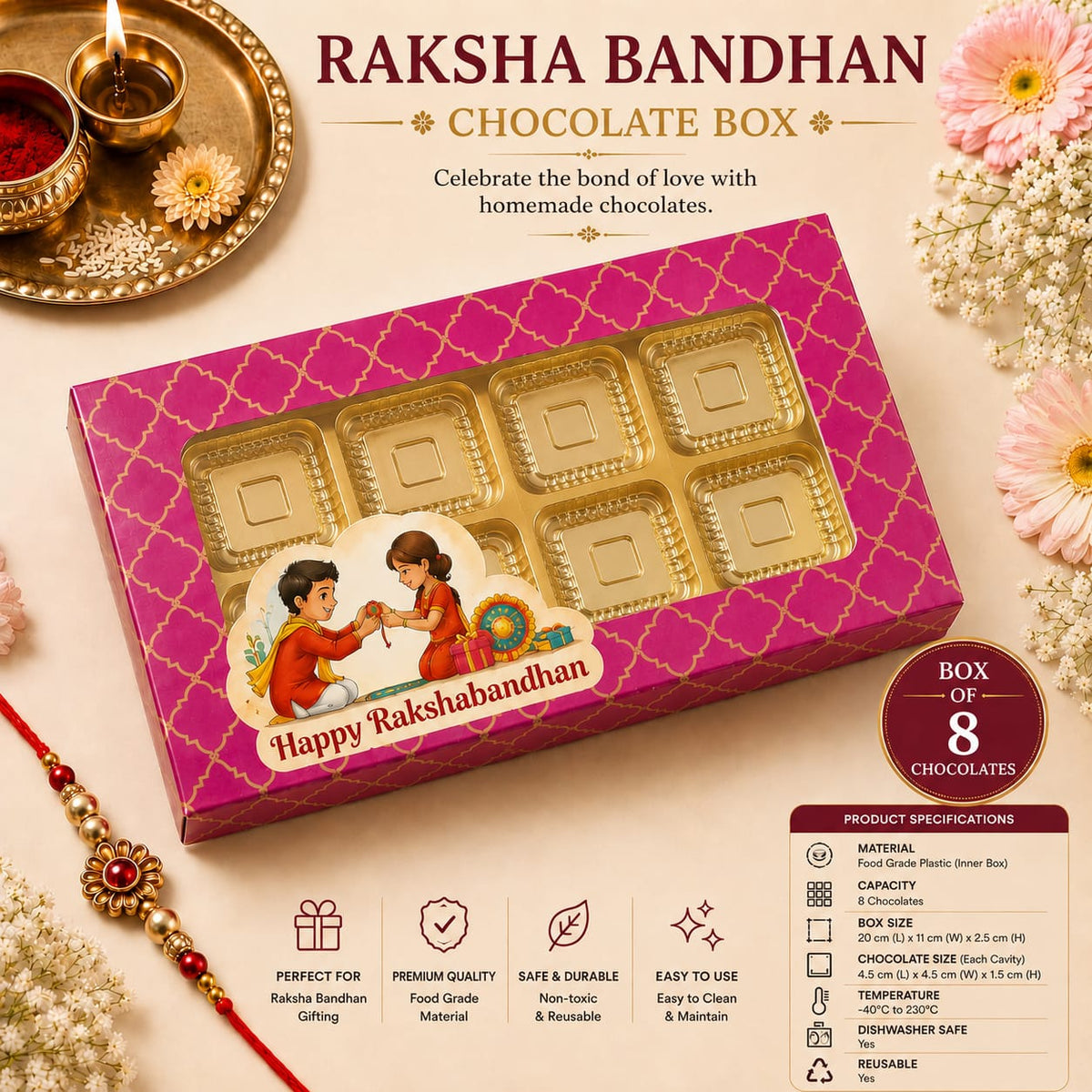 Happy Rakshabandhan 8 Cavity Chocolate Box (Pack of 5)