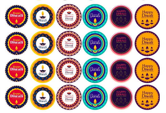 Happy Diwali Round Stickers | 2 inch Round cut Happy Diwali Tags