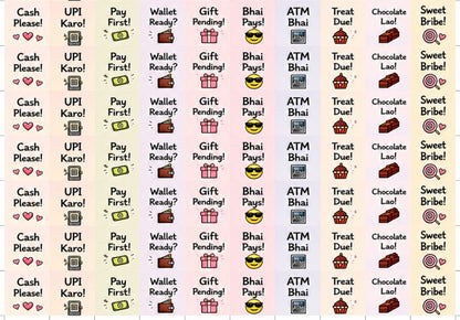 Combo of 6 different cavity size Raksha Bandhan Stickers (70 stickers per sheet, Total - 420 stickers)