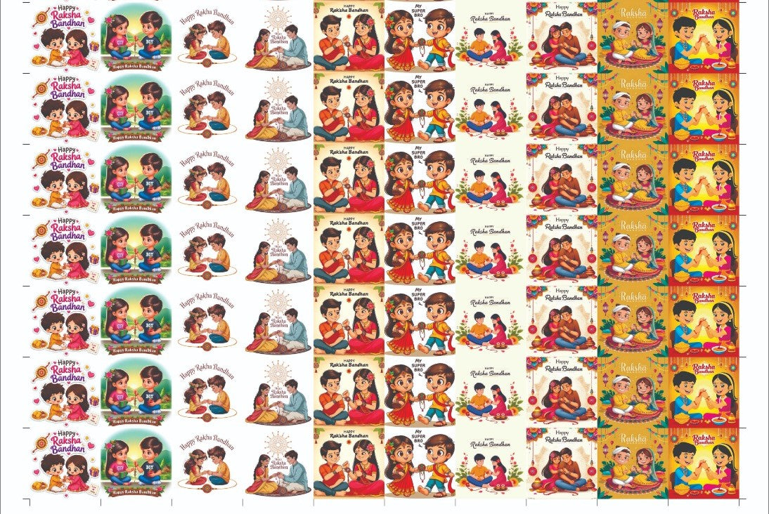 Combo of 6 different cavity size Raksha Bandhan Stickers (70 stickers per sheet, Total - 420 stickers)
