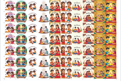 Combo of 6 different cavity size Raksha Bandhan Stickers (70 stickers per sheet, Total - 420 stickers)