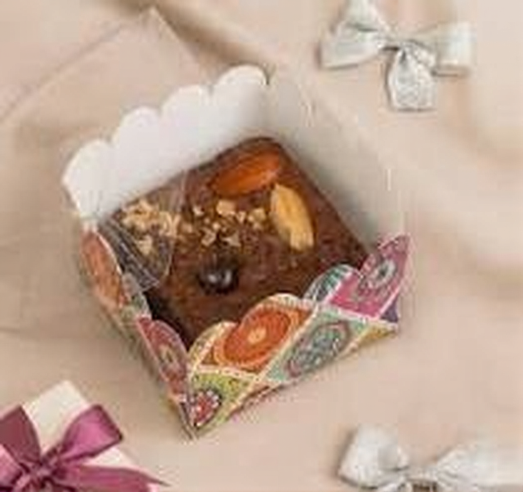 Printed 1 Brownie Box With Transparent Lid (Mixed Design) Pack of 10