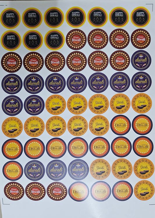 Happy Diwali Round Stickers 1.5 inch (63 Stickers in a sheet)