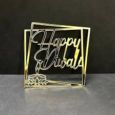 Happy Diwali Golden Acrylic Cutout Self Adhesive (Set of 5)