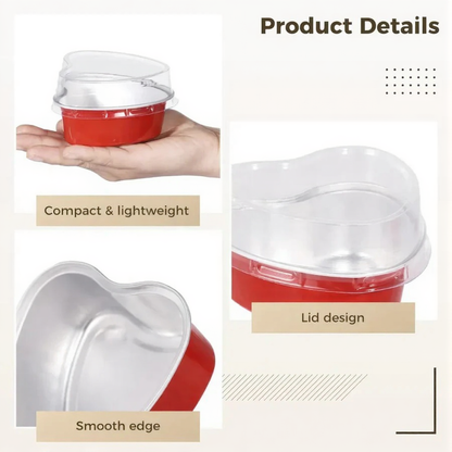 100 ml Gold Colour Heart Shape Aluminum Foil Baking Containers with Transparent Lid | Heart Tins | Bake N Serve | Pack of 10