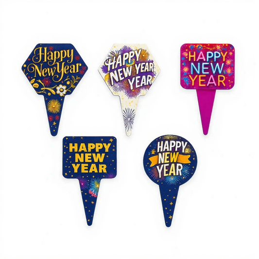 Happy New Year Paper Cake Toppers (5 Mix designs) Cupcake Toppers | New Year Decorations Items | Pack of 10