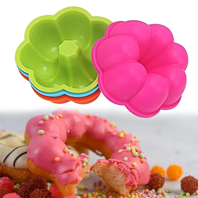 Silicone Flower Baking Pan|Flower Donut Cake Mousse Mold| Non Stick Mould for Perfect Shaped Donuts, Muffin, Cake, Biscuit, Bagels - Pack of 1