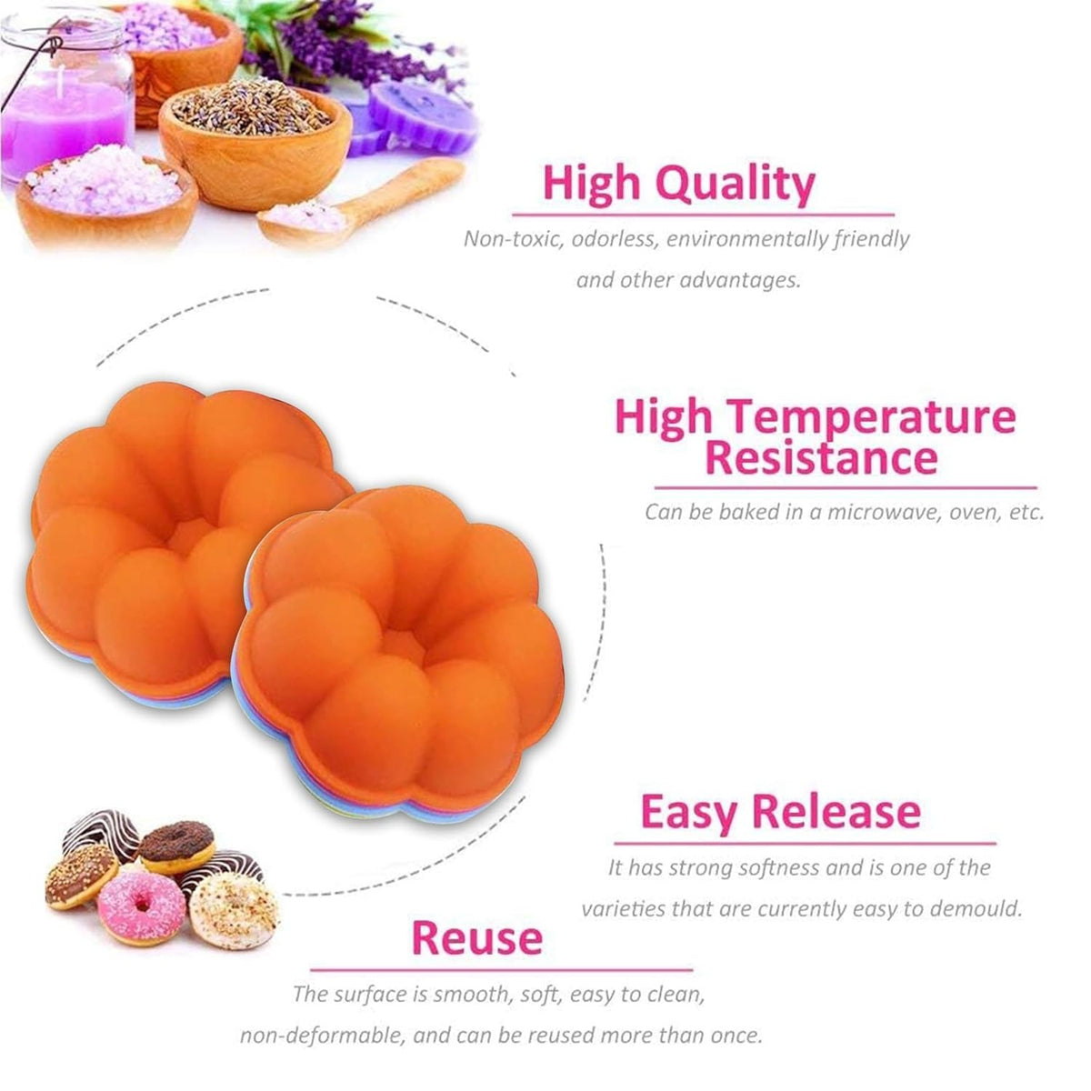 Silicone Flower Baking Pan|Flower Donut Cake Mousse Mold| Non Stick Mould for Perfect Shaped Donuts, Muffin, Cake, Biscuit, Bagels - Pack of 1