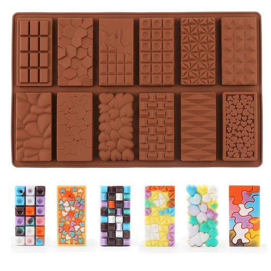 12 Cavity Silicone Chocolate Bar Mold, Break Apart Chocolate Molds Waffle Bar Mould Candy Mold, Mousse Cake Decoration Mold (Pack of 1) 26.2 x 16.3 x 0.5 centimeters