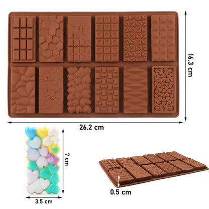 12 Cavity Silicone Chocolate Bar Mold, Break Apart Chocolate Molds Waffle Bar Mould Candy Mold, Mousse Cake Decoration Mold (Pack of 1) 26.2 x 16.3 x 0.5 centimeters