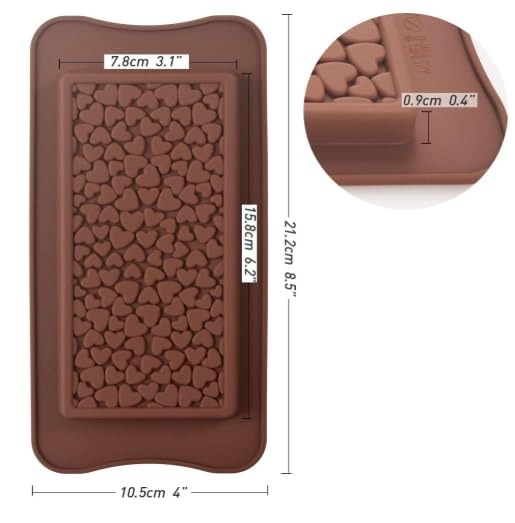 Heart Pattern Silicone Chocolate Bar Molds, Brown Non-Stick Baking Trays for Candy Making, Soap Crafting, Ice Cube Making